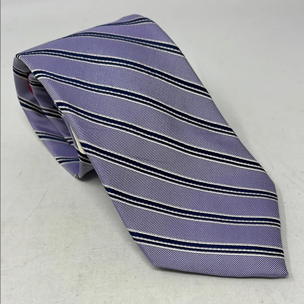 CHAPS 100% SILK PURPLE AND NAVY STRIPED TIE NWT